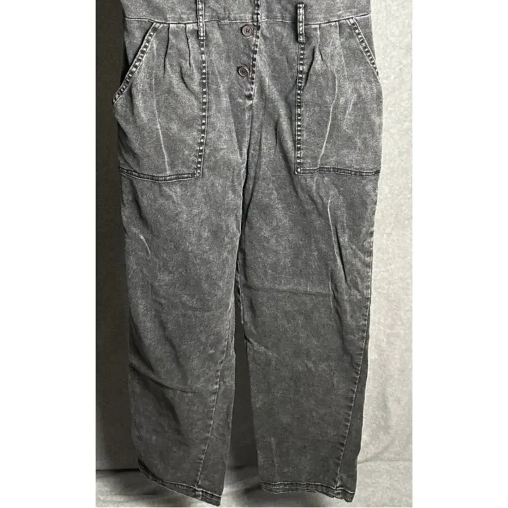 Skies Are Blue Small Washed Black Denim Pleated Boilersuit Short Sleeve‎ Stretch
